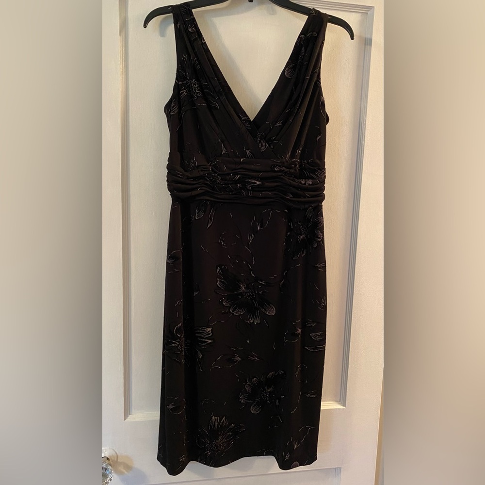 Evan Picone Black Floral Midi Dress